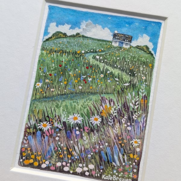 Into the Daisies - Original miniature. A5 Mounted