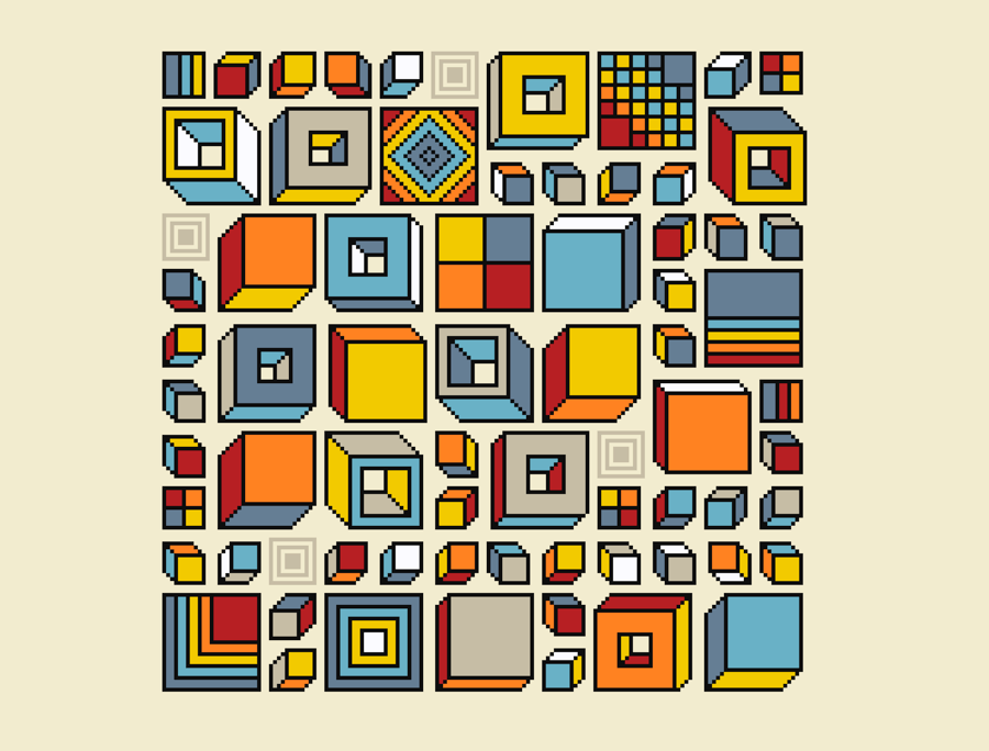 129 - Cross Stitch Pattern crazy Squares 3D Geometrical Truchet Tiles Contempora