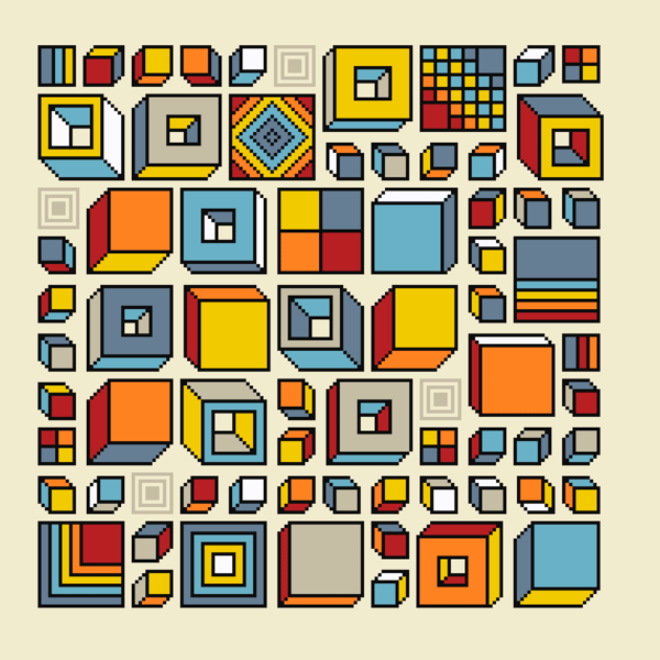 129 - Cross Stitch Pattern crazy Squares 3D Geometrical Truchet Tiles Contempora