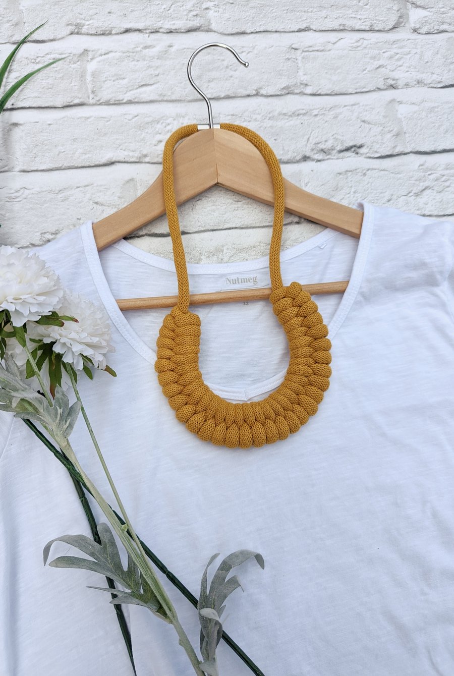 Mustard Woven Necklace - Braided Rope