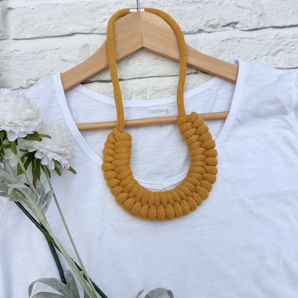 Mustard Woven Necklace - Braided Rope