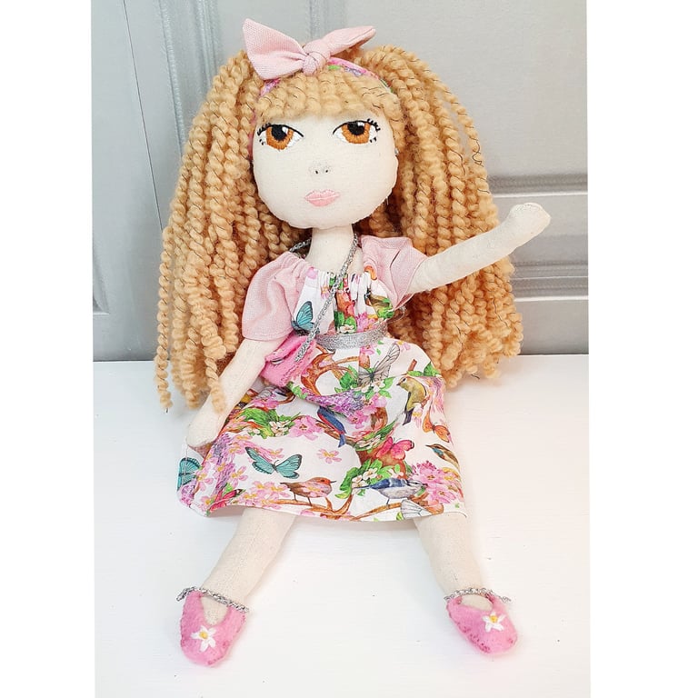 Grace - Vintage style, Handmade Heirloom doll, Real Wool Curly Hair
