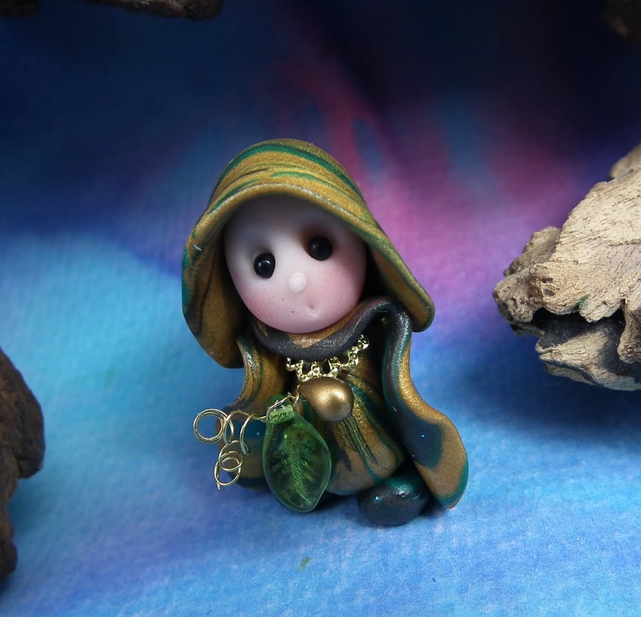 Tiny Gnome Maiden Autumn Leaves 'Tumnal' 1.5" OOAK Sculpt by Ann Galvin