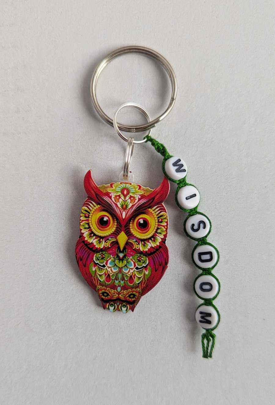 Owl keyring macrame style wisdom 