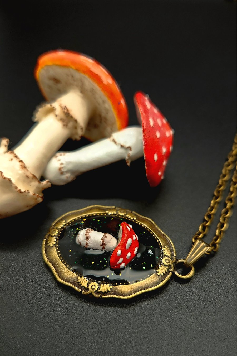 Necklace, Mushroom Necklace, Vintage Style Necklace