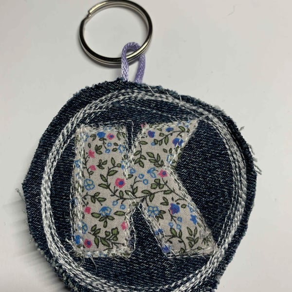 Upcycled denim key ring. Boho K