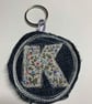 Upcycled denim key ring. Boho K - Image 1