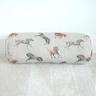 Horses Bolster Cushion COVER 16" Cylinder Brown Grey Horse Equestrian