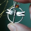 Dragonfly Circle Pendant, Hessonite Garnet, eco silver, handmade 