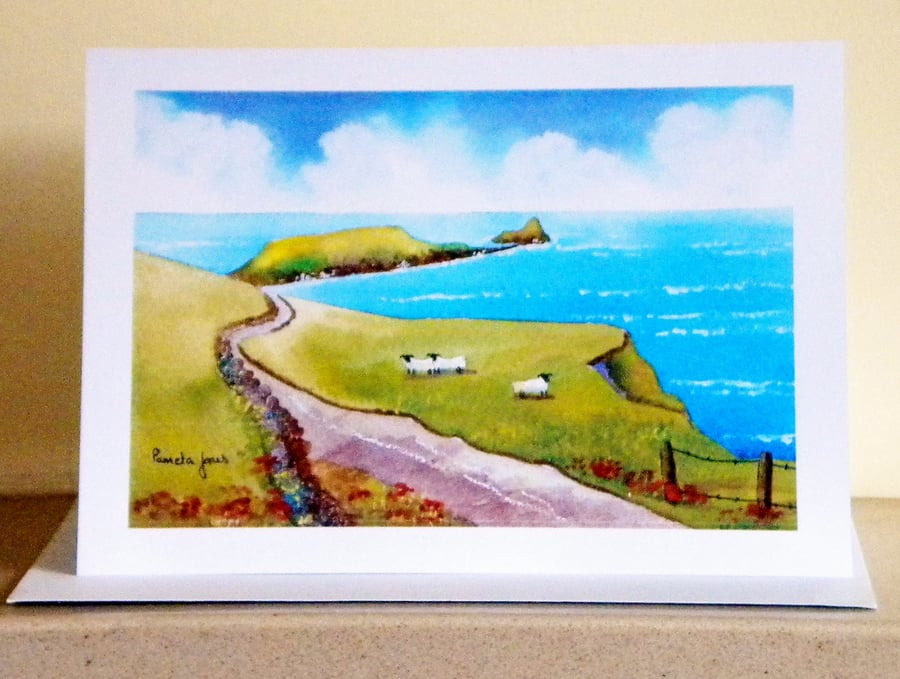 Art Greetings Card, Worms Head, Gower, South Wales, A5, Blank inside 