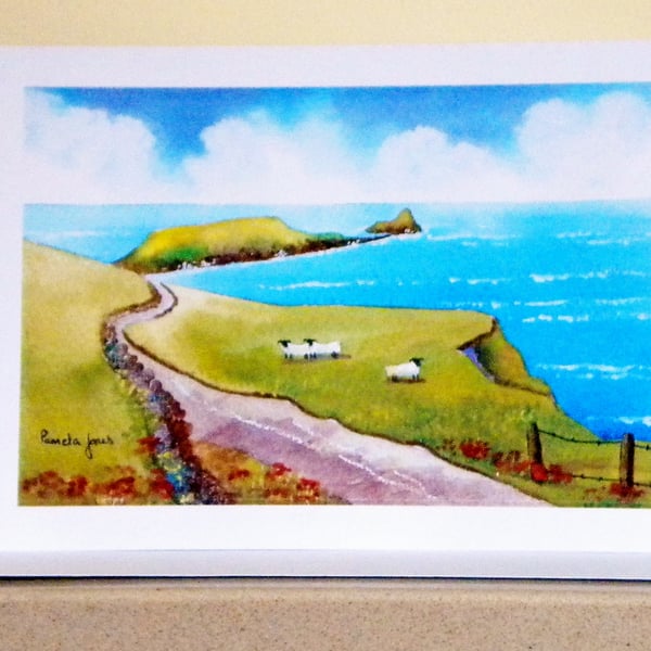 Art Greetings Card, Worms Head, Gower, South Wales, A5, Blank inside 