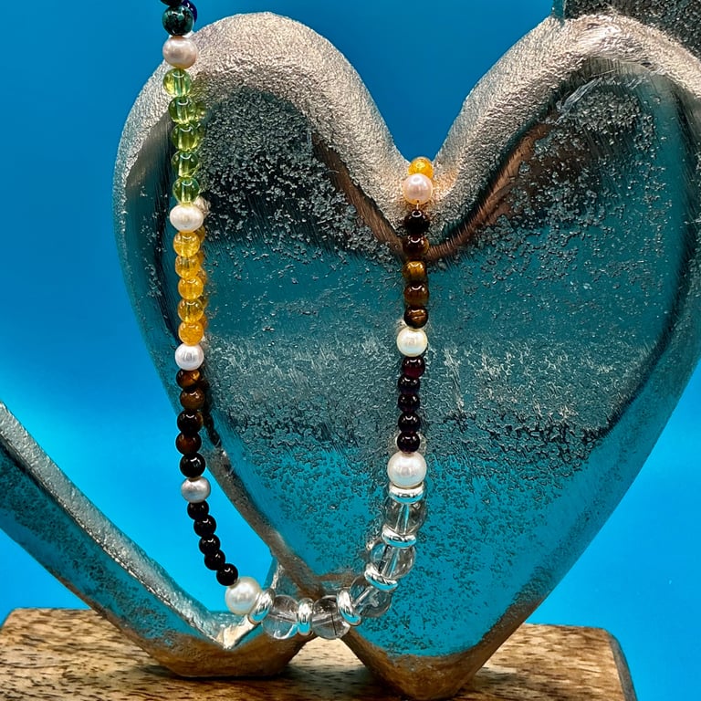 Multi-gem necklace with Chakra colours and sterling silver