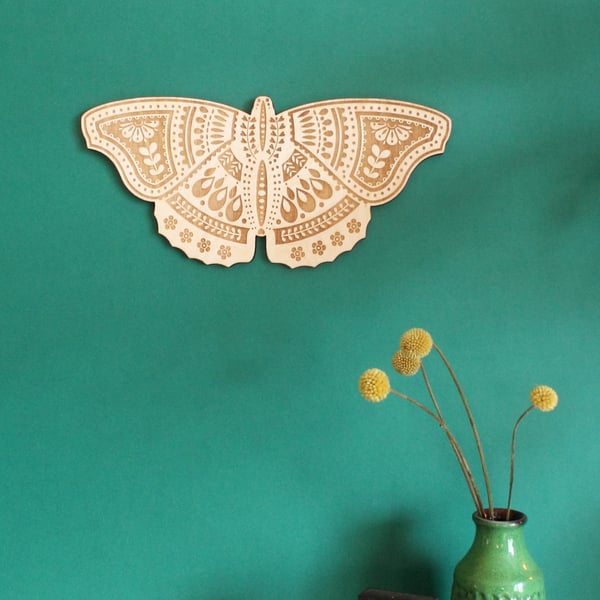 Wooden Etched Folk Art Butterfly Wall Hanging