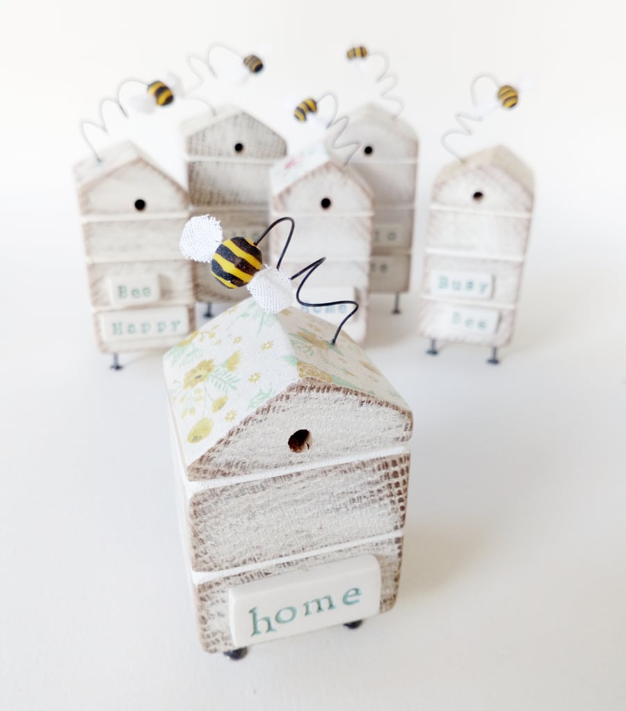 Wooden Beehive With Little Clay Bee 'Home'