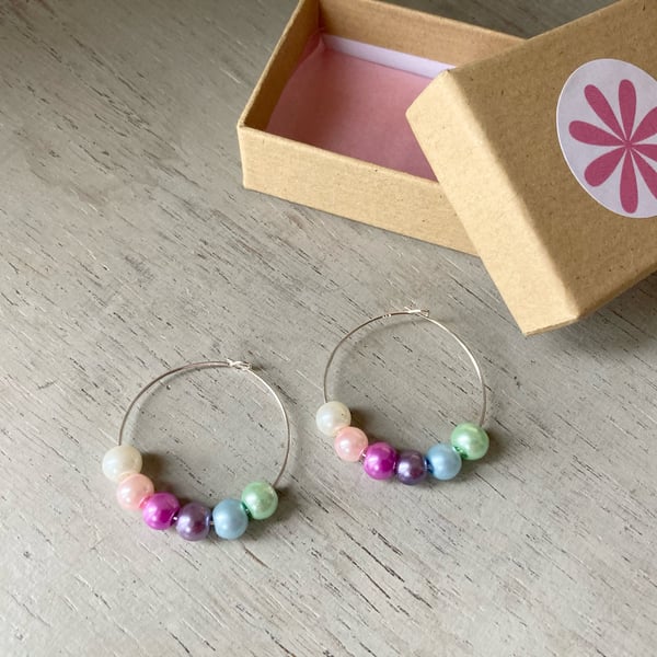 Multi-coloured, mix & match Hoop Earrings, sterling silver