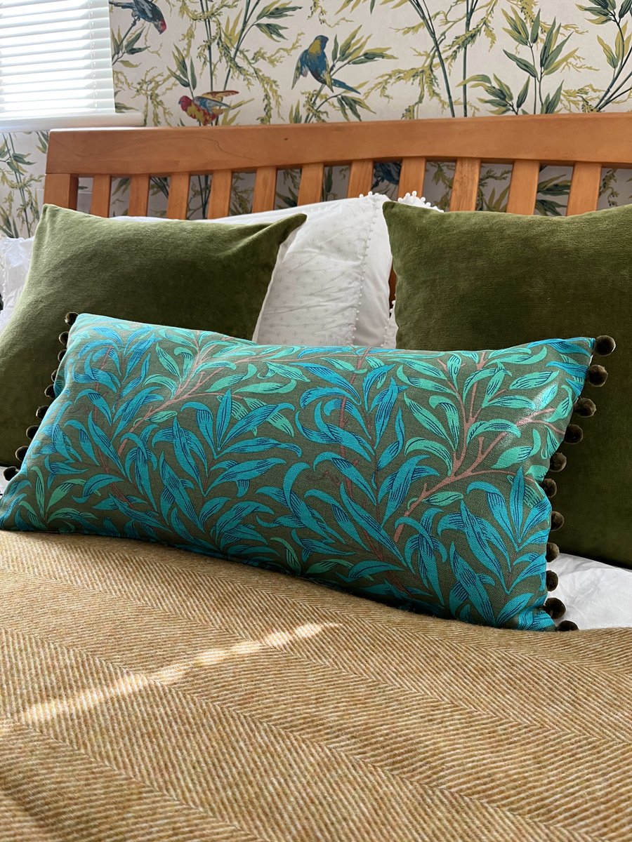William Morris Willow Bough cushion cover with pompoms