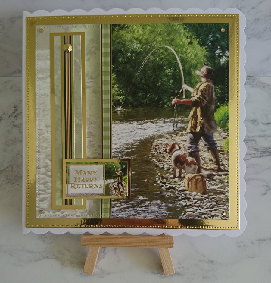 Birthday Card Fly Fishing Many Happy Returns 3D Luxury Handmade Card