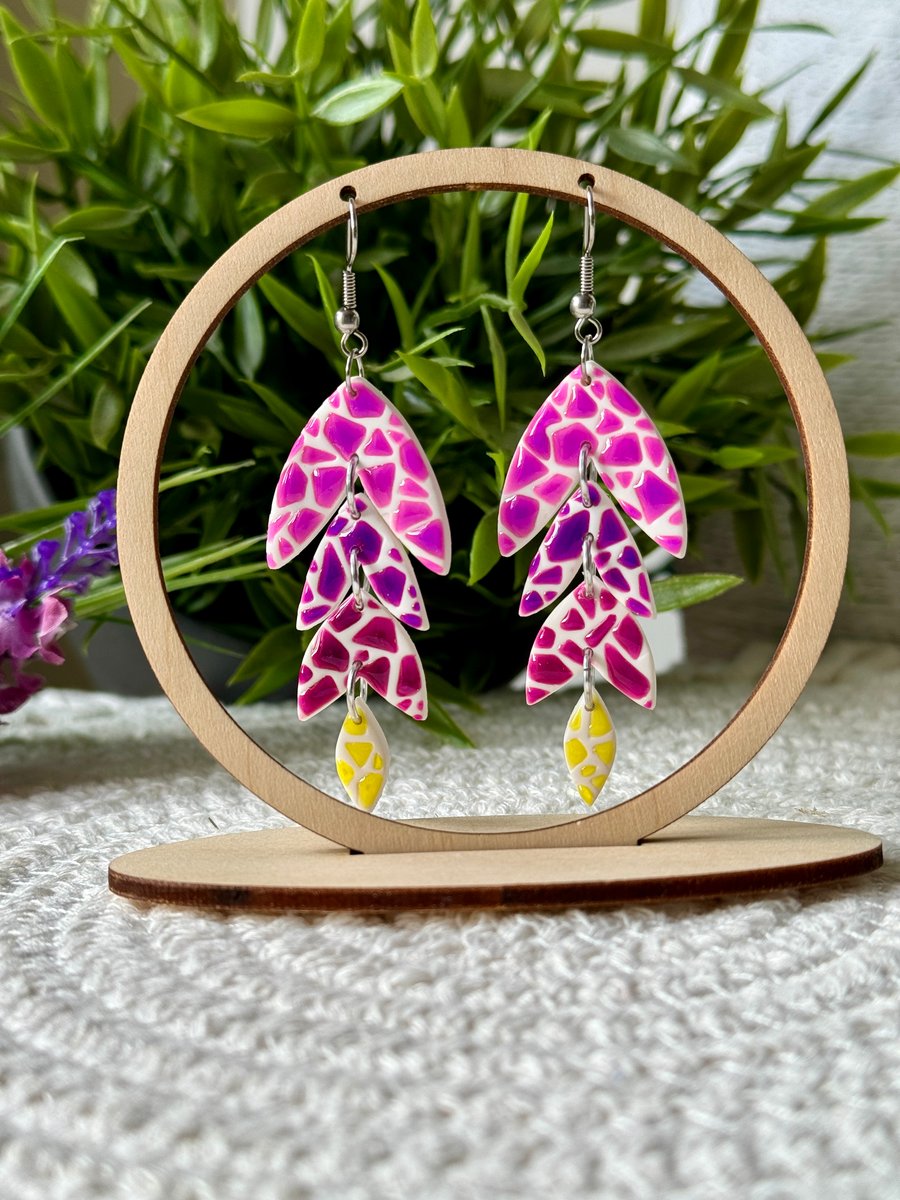 Mosaic Flower Petal Drop Earrings - Perfectly Imperfect