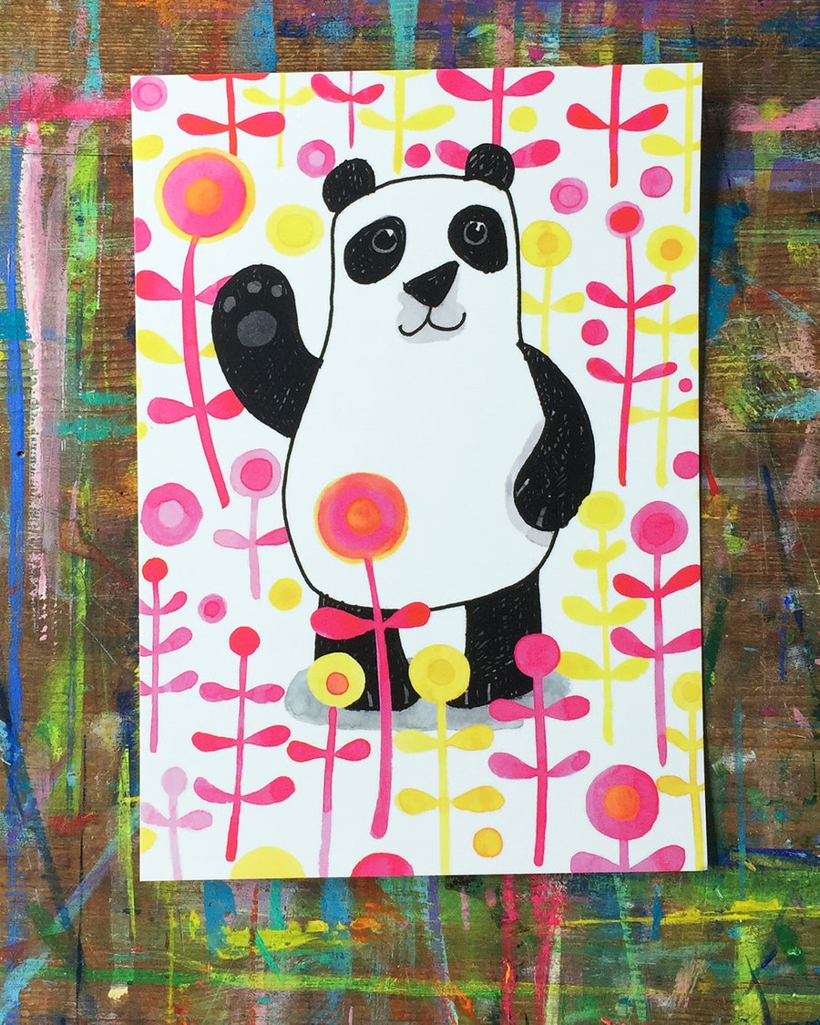 Big Panda  fun A5 Print by Jo Brown, colourful nursery decor