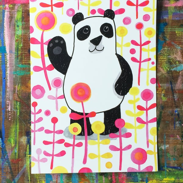 Big Panda  fun A5 Print by Jo Brown, colourful nursery decor