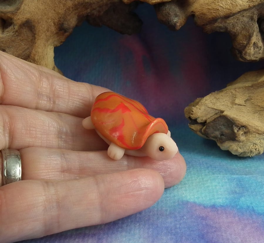 Tiny golden tortoise 'Tim' OOAK Sculpt by artist Ann Galvin Gnome Village