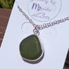 Fine Silver and Recycled "Ecosilver" Silver Deep Lime Seaglass Necklace