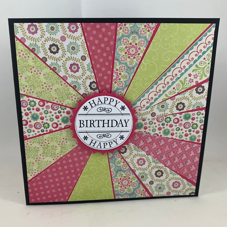 Handmade sunburst style bright birthday card