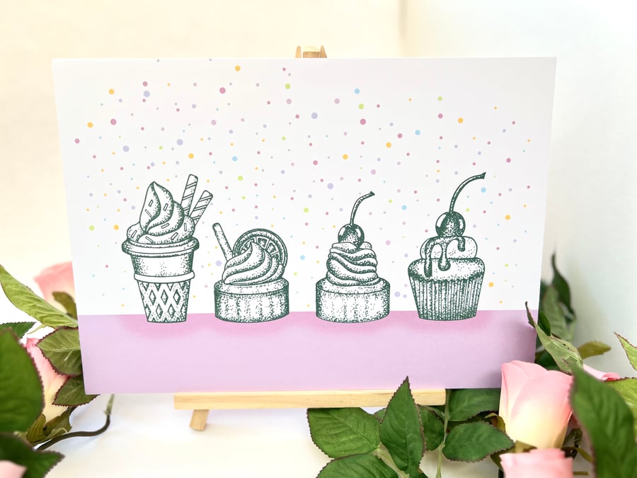 Illustration print - foam board backing 'Pretty Little Cupcakes'