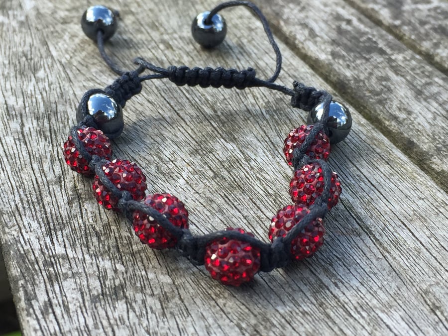 Deep cherry red shamballa bracelet