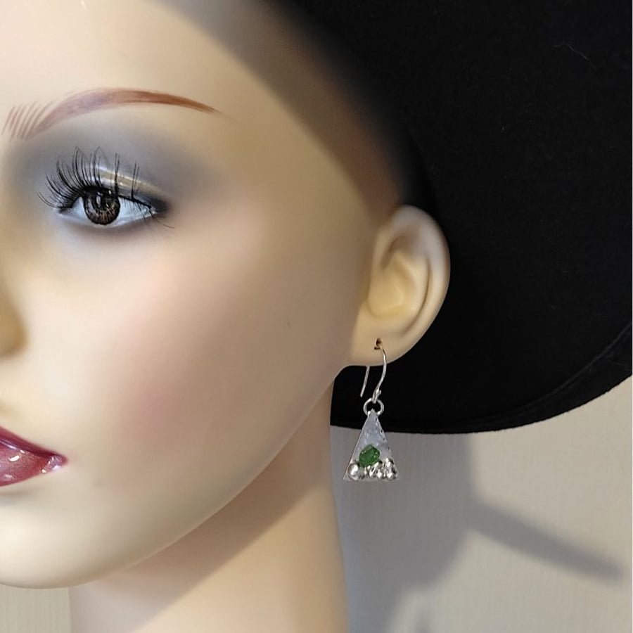 Triangle pebble and sea glass earrings sterling silver drop