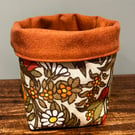 Vintage Flower Waltz linen reversible storage basket plant pot craft storage
