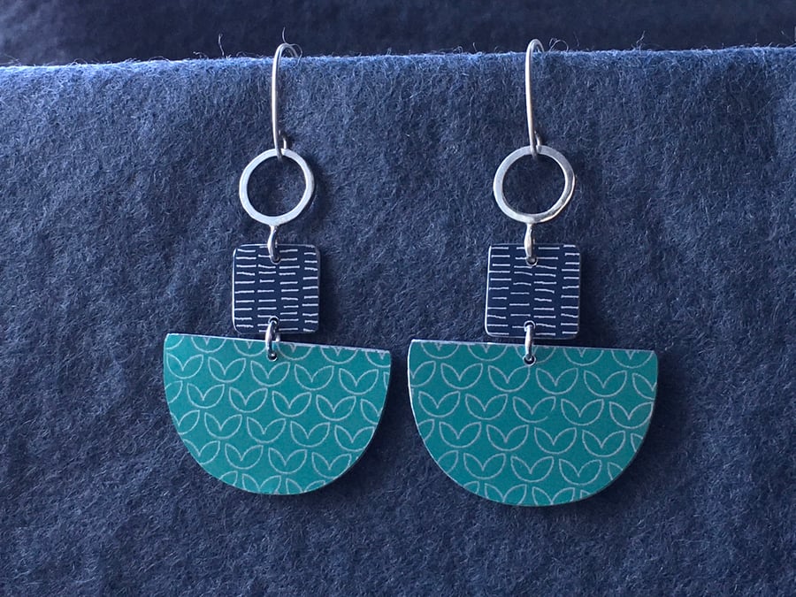 Statement dangle earrings grey and mint