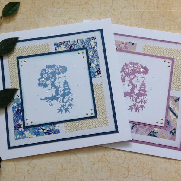 GREETINGS cards  ( 2 x blank ) Yuzen . Japanese paper. Pagoda... ready to ship..