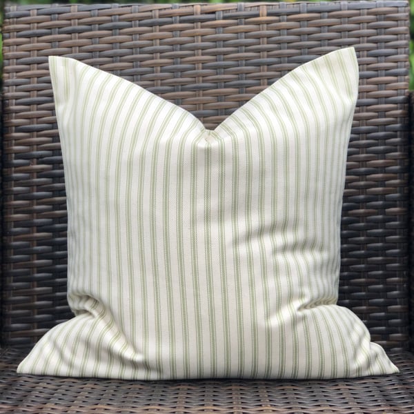 Sage Green and Cream Ticking Cushion Cover (18” x 18”)