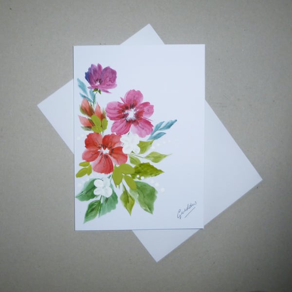 original floral hand painted greetings card ( ref FA 23 B3 )