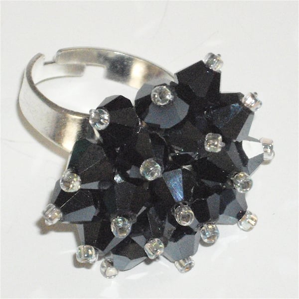 Metallic Grey Crystal Bead Ring - UK Free Post