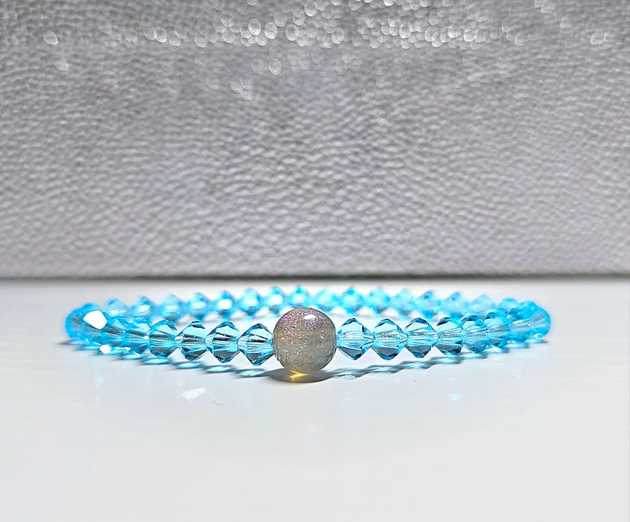 Blue Bicone Preciosa Crystals Bead Bracelet