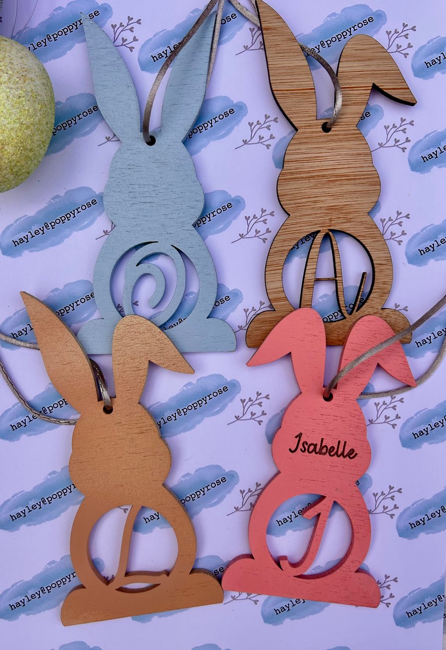 Wood Monogram Easter Rabbit Decoration