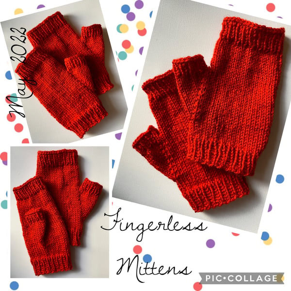 Fingerless Mittens Gloves in Coral Red
