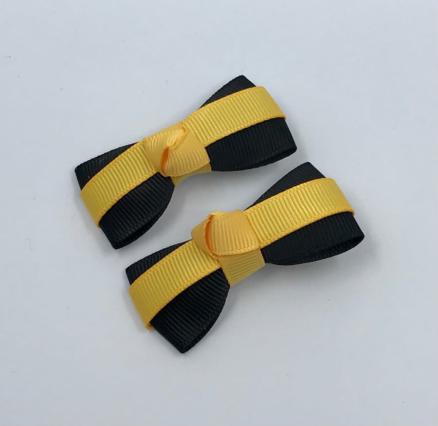 Itty Bitty Black and Yellow Gold on Clips (pair)
