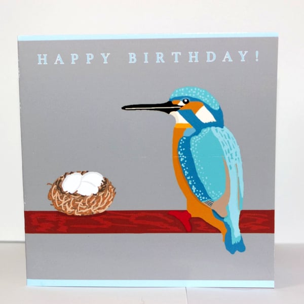 King fisher bird, birthday card, blue