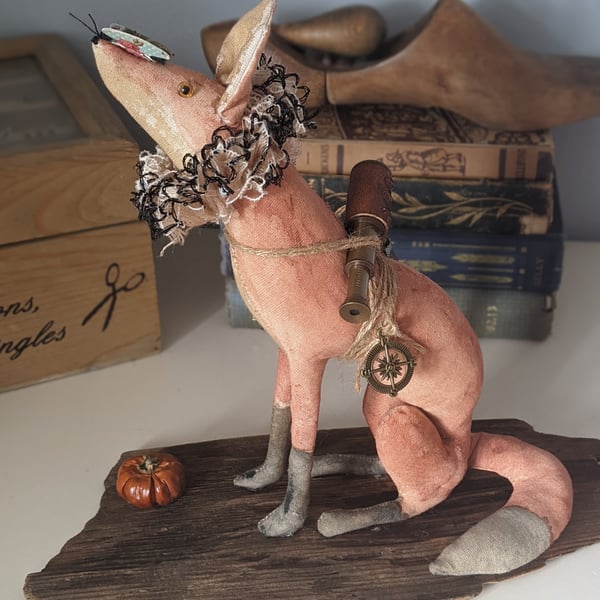 handmade star gazer fox soft sculpture