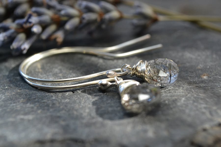 Sterling silver and tourmalinated quartz