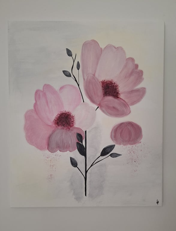Original Abstract Acrylic Painting - Abstract Art – Pink Flowers
