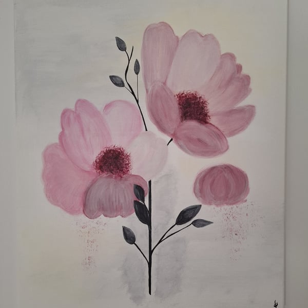 Original Abstract Acrylic Painting - Abstract Art – Pink Flowers