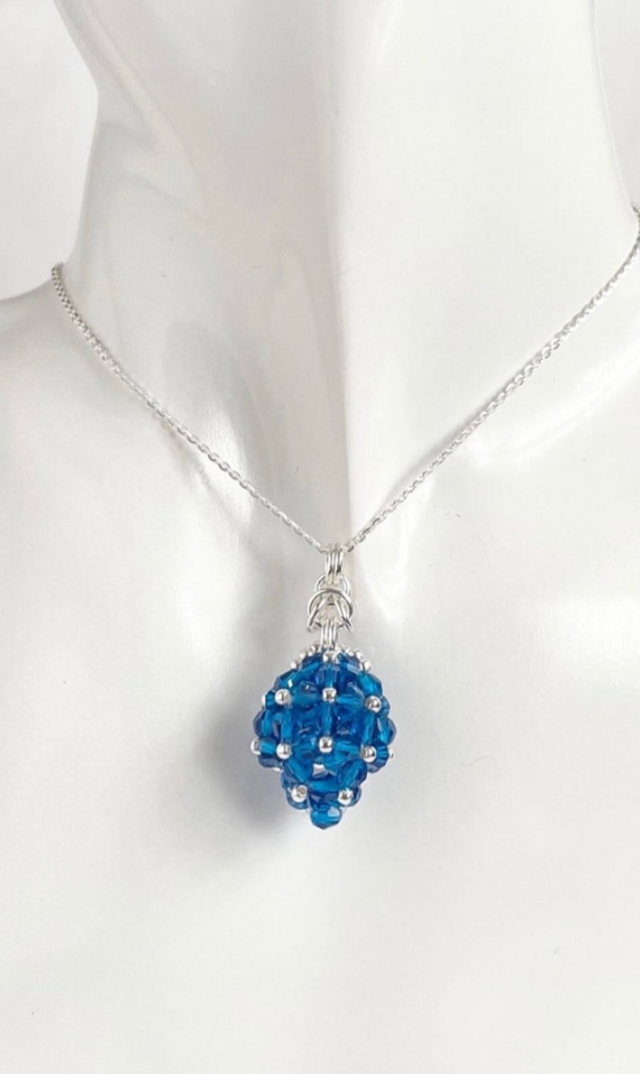 Crystal Blue Egg Sterling Silver Pendant, with an 18 Inch Chain