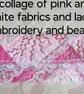 Hand Embroidered Pink Pouch, Upcycled Fabric Beaded Clutch, Lace Textile wallet - Image 4