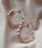 Pink White Beaded Oval Earrings Wire Wrapped Boho Drop Dangle Handmade For Her