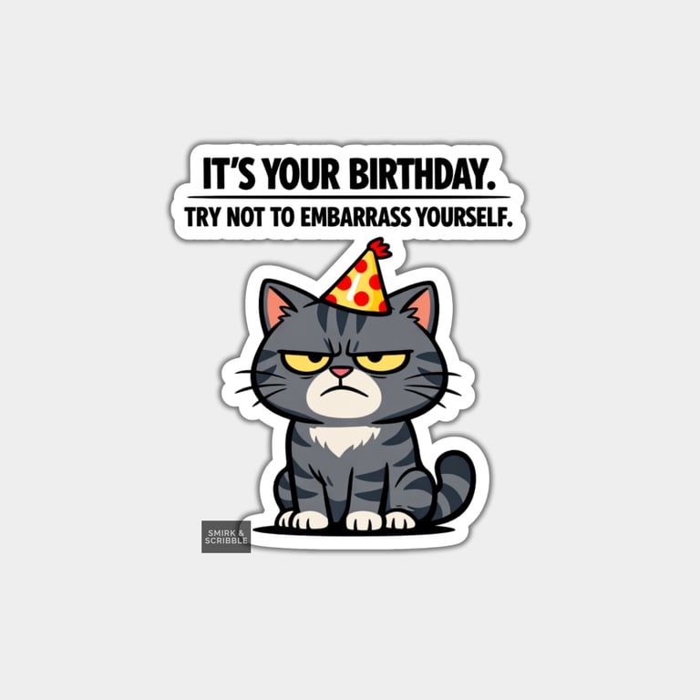 Funny Rude Birthday Sticker For Adults - Grumpy Cat