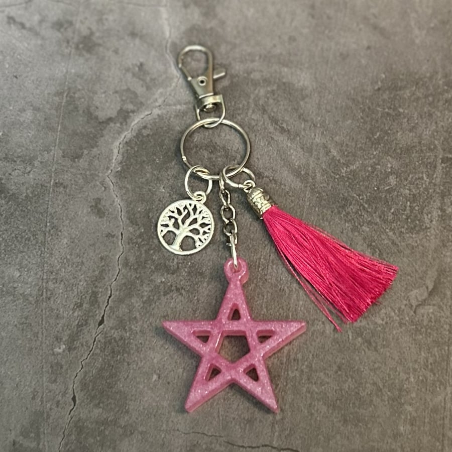 Resin 5 Pointed Star Pentagram Bag Charm or Keyring in Several Colours